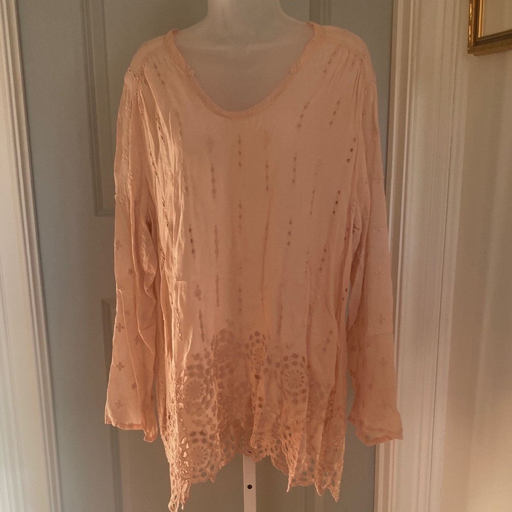 Johnny Was Peach Embroidered Tunic Top